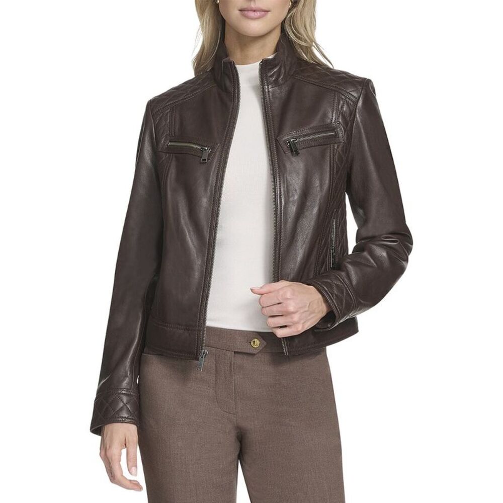 Andrew Marc Womens Mikel Leather Racer Jacket